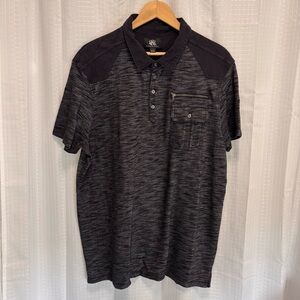 Rock & Republic Men’s Black/Gray Short Sleeve Polo Shirt Zipper Pocket Size XXL